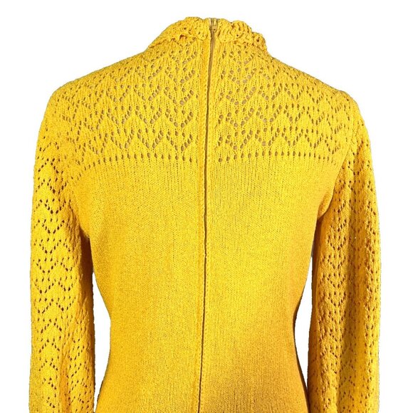 Vintage 70’s Picardo Knits Sunny Yellow Long Sleeve Heavyweight Crotchet Dress - Picture 8 of 10